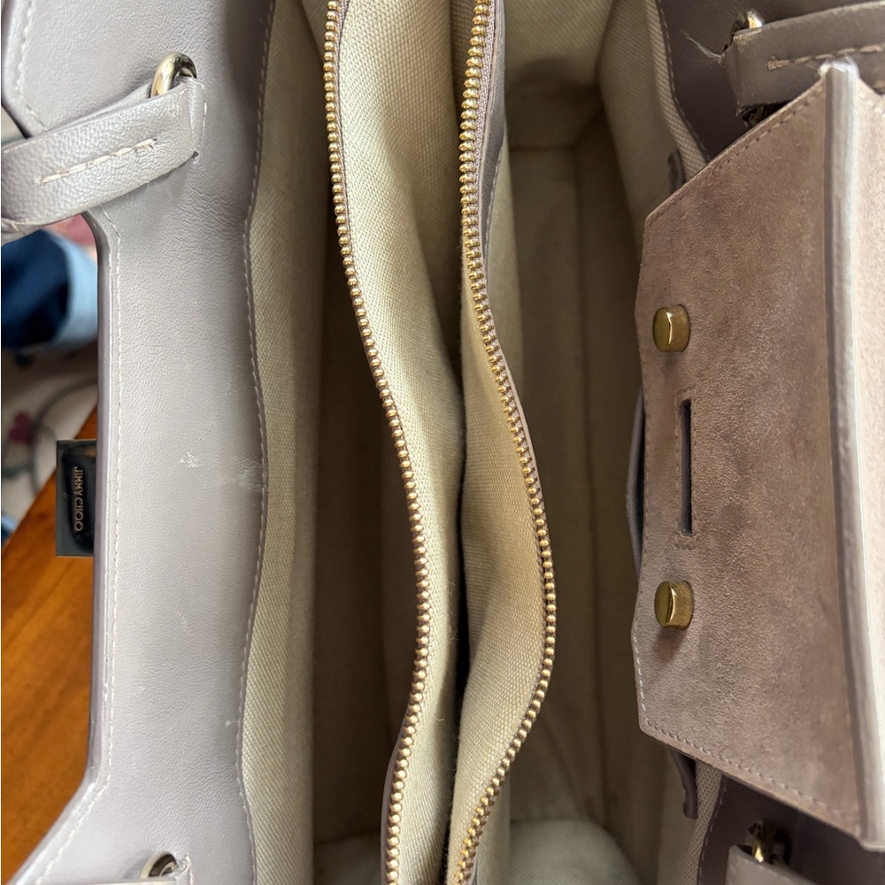 Authentic Jimmy Choo Taupe Suede Rebel Tote 👜 EUC - Picture 6 of 11